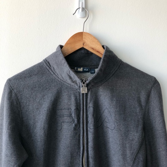 Fila Vintage Grey Zip Up Mock Neck Sweater - Picture 3 of 7